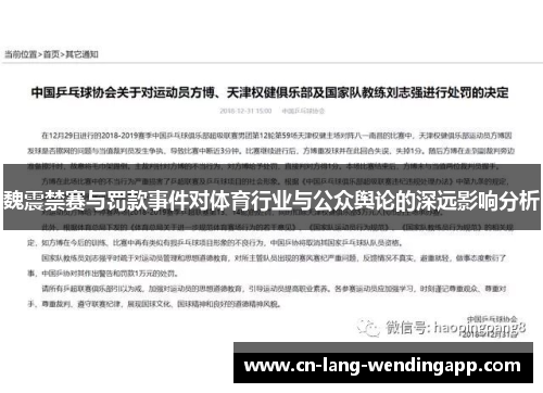 魏震禁赛与罚款事件对体育行业与公众舆论的深远影响分析 魏震禁赛与罚款事件对体育行业与公众舆论的深远影响分析
